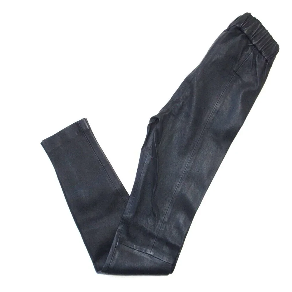 NWT J.Crew Collection Leather Leggings in Navy Blue Stretch Pull-on Pants 4 $495